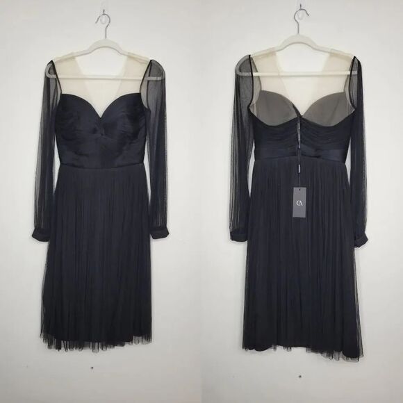 Cristallini Long Sleeve Silk Tulle Dress, Black L - Picture 2 of 12